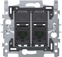 [NIK17065152] 2 RJ45-AANSLUITINGEN UTP CAT. 5E, VLAKKE UITVOERING, INCL. INBOUWRAAM 60 X 71 MM MET KLAUWBEVESTIGING